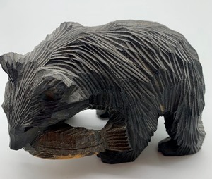 Set of Three Hand Carved Wooden Black Bears
