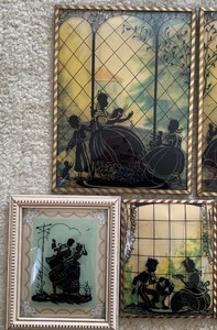 Collection of Vintage Reverse Painted Silk Pieces with Convex Glass