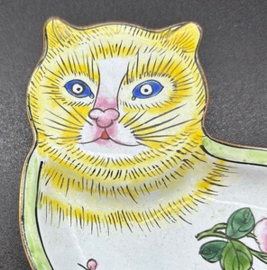 Charming Enameled Brass Cat Motif Tray