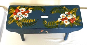 Vibrant Vintage Hand Painted Bench  Stool