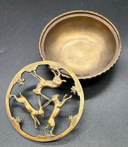 Brass Jackrabbit Motif Two Part Bowl  Ashtray