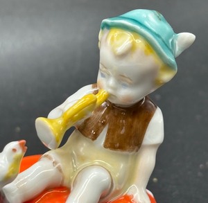 Vintage Boy with Bird Figurine, Metzler & Ortloff Bros