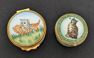 Pair of Enamel Cat Trinket Boxes