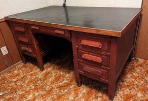 Vintage Wood Desk and Lamp