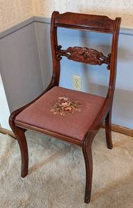 Vintage Carved Wood Needlepoint Side Chair