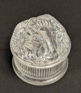 Val St. Lambert Crystal Rams Head Trinket Box