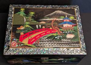 Painted Asian Style Black Lacquer Jewelry Box