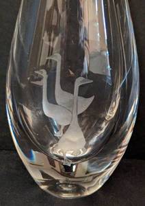 Pair of Orrefors Etched Crystal Bud Vases