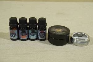 lot 79 image: 4 Rugged Roots Beard Oils with Beard Butter and Moustache Wax