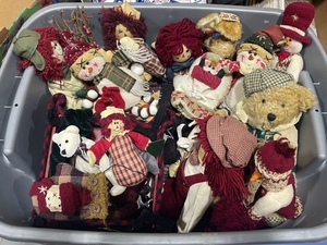 Large Tote of Dolls and Snowmen