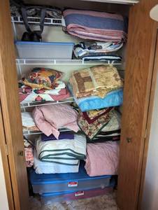 lot 444 image: Bedding and Blanket Closet Contents - Everything in the closet
