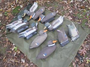 lot 92 image: Bag of assorted duck decoys and life jacket
