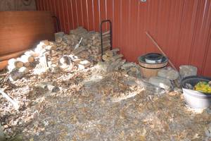 lot 229 image: Large Collection of Firewood, Miscellaneous Bins and Buckets