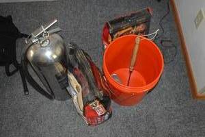 lot 235 image: Assorted Lot - Fire Extinguisher, Charcoal, Lighter Fluid