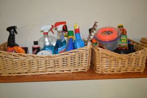 lot 240 image: 2 Wicker Baskets of Cleaning Supplies