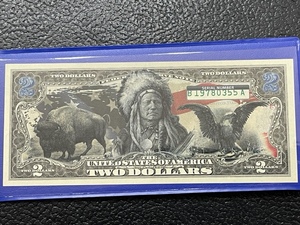 $2 Dollar Bill Indian Chief Bison Black Eagle Uncirculated
