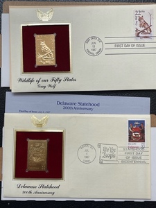 Gray Wolf and Delaware Statehood Gold Foil Replica Stamps
