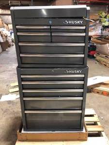 lot 15 image: Husky 27 in. 11-Drawer Tool Chest and Cabinet Combo in Glossy Gray   Customer Returns See Pictures