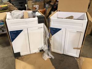 Lot of 2 Glacier Bay All-in-One Stainless Steel 24 in Laundry Sink  and Storage Cabinet in White Customer Returns See Pictures