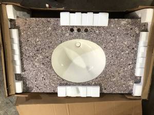Home Decorators Collection 37 in. W x 22 in. D Engineered stone composite White Round Single Sink Vanity Top in Mineral Gray Customer Returns See Pictures
