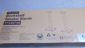 lot 43 image: Atlantic Adjustable Bookshelf Speaker Stand in Black Model # 77335799 UPC Code # 031742357992 NEW