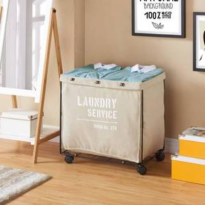 lot 2 image: DANYA B Collapsible Laundry Hamper Sturdy Metal Frame  Beige Canvas w Wheels 0812743023549 NEW