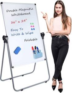 lot 4 image: Stand White Board, Double Sided Magnetic Dry Erase Aluminum Frame 36 x 24 Inch NEW