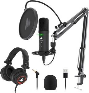 lot 21 image: MAONO USB Podcast Microphone with Headphone Set, Zero-Latency Monitoring Computer Condenser PC Mic 192KHZ24Bit with Mute Button for Recording, Voice Over, StreamingAU-PM401HNEW