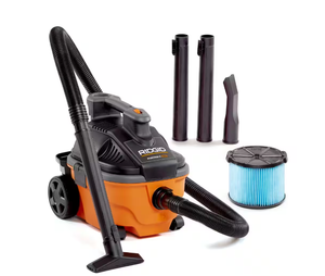 lot 22 image: RIDGID 4 Gallon 5.0 Peak HP Portable WetDry Shop Vacuum with Fine Dust Filter, Locking Hose and Accessories NEW