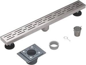 lot 31 image: EMBATHER 24 Inches Linear Shower Drain with Removable Pattern Grate, CUPC Certified, 304 Stainless Steel Floor Drain NEW
