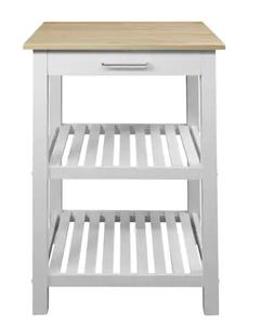 lot 33 image: American Trails Sunrise White Kitchen Island with Harvest Hardwood top Model # 373-01 UPC Code # 030159002907 NEW