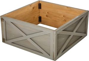 lot 42 image: Glitzhome Wooden Box Collar Stand Cover Christmas Tree Skirt, 22 L, Warm Gray