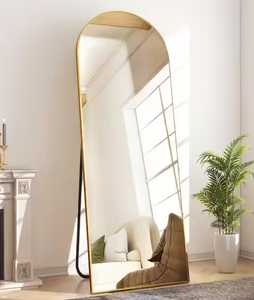 lot 44 image: 20 in. W x 64 in. H Arched Gold Modern Aluminum Alloy Framed Full Length Mirror Floor Mirror NEW