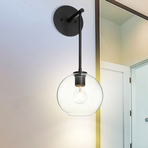 lot 54 image: Wall Sconce, Retro 1 Light Globe Glass Wall Mounted Light Matte Black Finish  XB-W1263-MB NEW