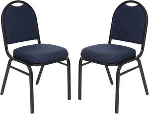 lot 63 image: OEF Furnishings Premium Fabric Upholstered Stack Banquet Chair, Pack of 2, BlueBlack NEW