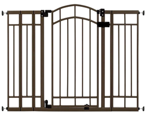 lot 93 image: Summer Infant Multi-Use Decorative Extra Tall Safety Pet and Baby Gate, 28.5-48 Wide, 36 Tall,Pressure or Hardware Mounted,Install on Wall or Banister in Doorway or Stairway,Auto Close Door-Bronze NEW