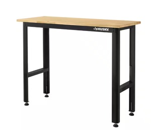 lot 98 image: Husky Ready-To-Assemble 4 ft. Solid Wood Top Workbench in Black Model # 20T002-1B UPC Code # 820909903437 NEW