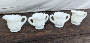 Two Old Pairs Of Milk Glass Sugars And Creamers