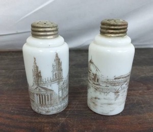 Milk Glass Salt and Pepper Shaker from Worlds Fair 1893