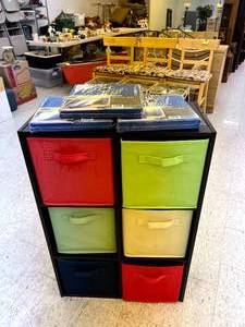 lot 43 image: Fabric Bin Cabinet & 3 New Fabric Bins