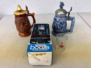 lot 79 image: Steins, Grain Belt Glass & Hospital Bozze Novelty Item