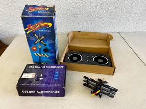 lot 112 image: Railway Crossing Alarm Clock, Speaker & USB Digital Microscope