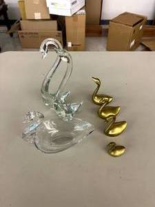lot 123 image: Glass & Brass Swans