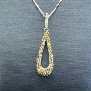 Elongated Teardrop Pave Diamond Pendant in Two-Tone Yellow & White Gold $799 Retail
