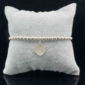 Designer Tiffany & Co. Sterling Bead Heart Drop Pendant Charm Bracelet $420 Retail