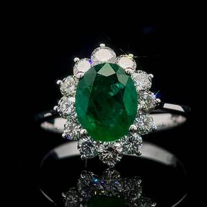 2.46 Carat Natural Emerald Oval Cut & Diamond Cluster Cocktail Ring in 18k White Gold $5640 Retail VIDEO