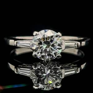 Harry Winston Styled 1.31 Carat Round Brilliant Cut Diamond Solitaire & Baguette Three-Stone Ring in Platinum, Ornate Openwork Gallery $5500 Retail VIDEO