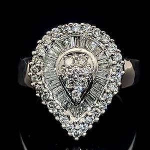 2 Carat Diamond Pear-Shaped Paisely Baguette & Round Brilliant Cut Cluster Estate Ring in 14k White Gold $5200 Retail VIDEO
