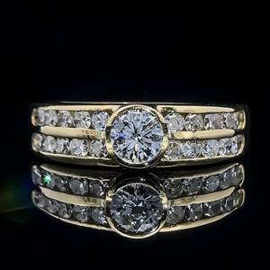 1.00 Carat Higher Grade Diamond Solitaire Bezel & Double Channel Engagement Ring in 18k Yellow Gold $3850 Retail VIDEO