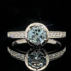 1.11 Carat Natural Aquamarine Solitaire & Diamond Bezel Channel Estate Ring in 14k White Gold $2750 Retail VIDEO